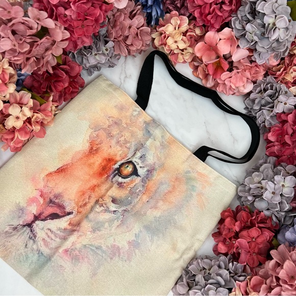 Eco-Friendly Abstract Watercolor Tiger Folding Tote Bag - Picture 4 of 14